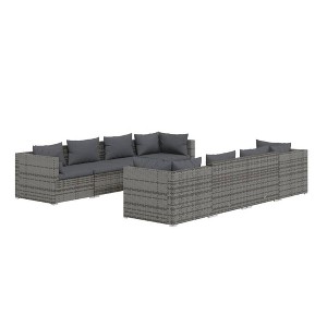 vidaXL 9-Piece Poly Rattan Patio Lounge Set - Gray Lounge Set with Cushions - Modular Outdoor Furniture with Sturdy Frame, Easy to Clean - 1 of 4