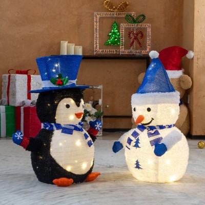 Karl Home 28inch Pop-up Set of  Snowman and Penguin Lighted Christmas Decoration