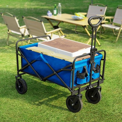 YONWAY Foldable Wagons Carts with All-Terrain Wheels,Portable Shopping Wagon Large Capacity Utility Cart with Drink Holders,for Sand,Beach