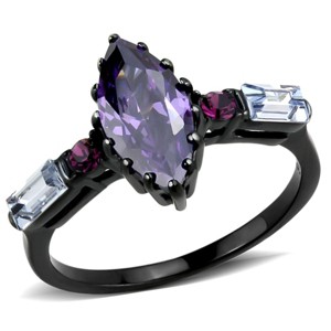 Slickblue Amethyst CZ Stackable Ring, IP Black Stainless Steel, Pink & Clear Side Stones, Women, Sizes 5-10 - 1 of 4