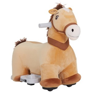 Qaba 6V Ride on Horse, Battery Powered Electric Ride on Pony with Music Forward, PU Wheels, Soft Touch, for Girls Boys Aged 18-36 Months, Brown - 1 of 4
