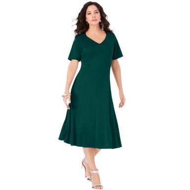 Roaman's Ponte Flared Dress - 20 W, Emerald Green : Target