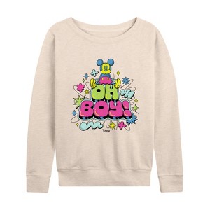 Women's - Disney - Mickey Oh Boy Lightweight French Terry Wide Neck Long Sleeve Shirt - 1 of 4