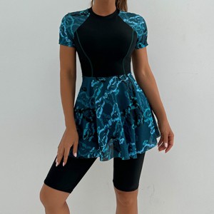short sleeve swim dress Navy Blue Ruffled Lace Trim V Neck One Piece Navy Blue / XL / 82%Polyamide+18%Elastane by Blue Zone Planet 2X Quick drying Women Split Two-Piece Swimsuit Breathable