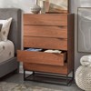 Noble 5 Drawers Chest Walnut - Buylateral: Sturdy Particleboard, Black Metal Legs, Space Savers - 3 of 4