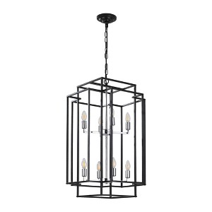 DAKAFUL 8 - Light Farmhouse Chandelier, Iron Rectangular Cage Pendant Light, Rustic Hanging Fixture for Foyer, Entryway, Living Room - 1 of 4