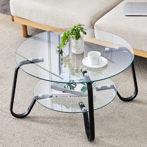 Dolonm Retro Minimalist Metal Frame Glass Coffee Table, 31.5" L x 31.5" W x 17.7" H - 1 of 4