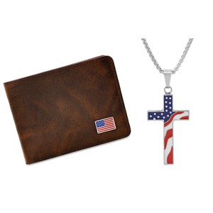 Steeltime Men's Vegan Leather American Flag Wallet and American Flag Pendant - 1 of 4