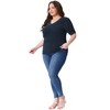 Agnes Orinda Women's Plus Size Ribbed Knit V-Back Pullover Elegant T-shirts - 3 of 4