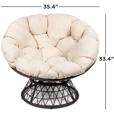 Tan Wicker Papasan Chair with Cushions and 360-Degree Swivel