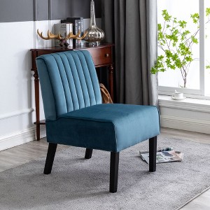 CAVINAS Velvet Upholstered Accent Chair with Minimalist Design and Solid Wood Legs,Modern Armless Chairs for Bedroom,Reading Room,Dark Blue,2PC - 1 of 4