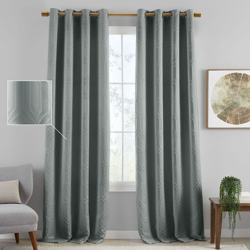 Huxley Geometric Blackout Embroidered Textured Single Window Curtain Panel - Elrene Home Fashions, 1 of 5