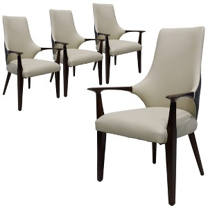 LeisureMod Elm Modern Dining Arm Chair in Leather Upholstery with Wood Legs for Mid-Century Kitchen and Home, Set of 4 - 1 of 4