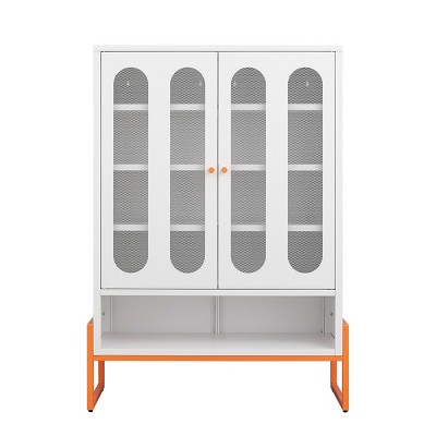 GlasFlength Shoe Racks Double Door Shoe Cabinet Long Shoe Rack FreeStanding Shoe Rack for Living Room, White, 31.49"*13.77"*46.45"