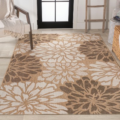 Gray Floral Flat Woven Reversible Indoor/Outdoor Rug - 3x5 ft