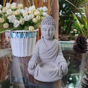 Set of 2 Kante Composite Sitting Buddha Statues Tealight Candle Holders Gray - Rosemead Home & Garden, Inc. - 1 of 4