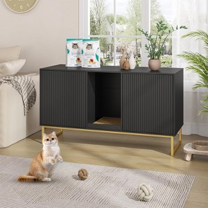 Litter Box Enclosure for 2 Cats, Double Room Kitty House with Scratch Pad - 1 of 4