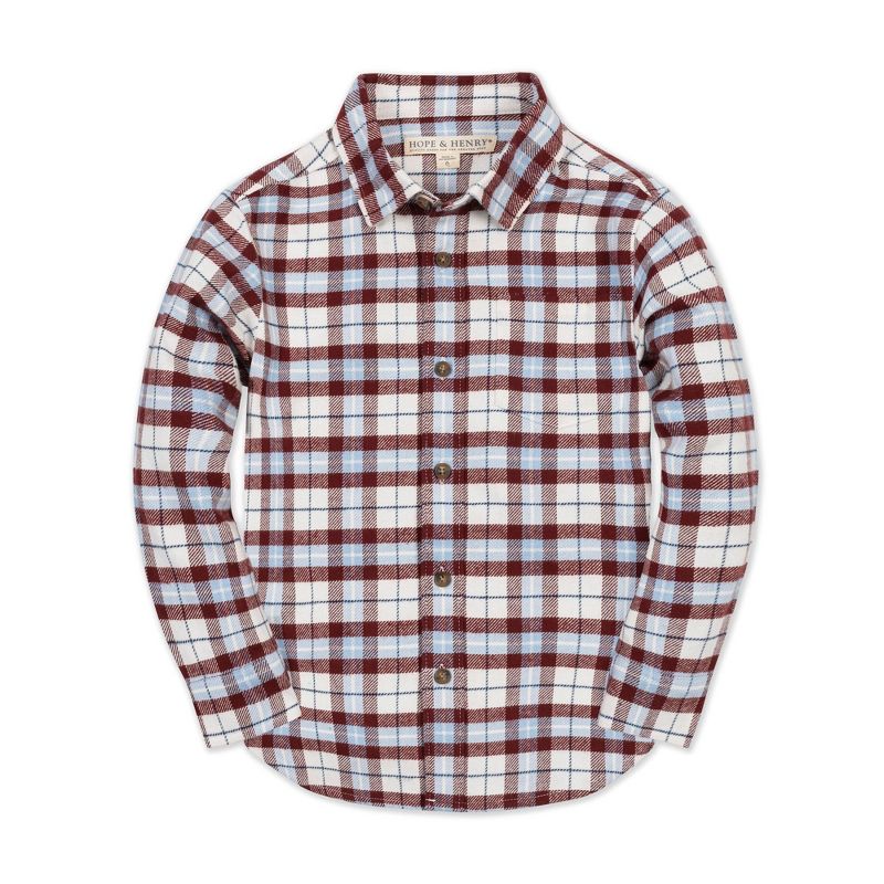Hope & Henry Boys' Organic Long Sleeve Flannel Shirt, Burgundy and Blue Plaid, Small