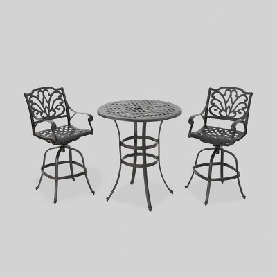 Alfresco 3pc Cast Aluminum Patio Bar Set Bronze - Christopher Knight Home: Swivel Chairs, Weather-Resistant