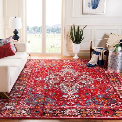 Antique Elegance 8' Round Red Synthetic Easy-Care Area Rug
