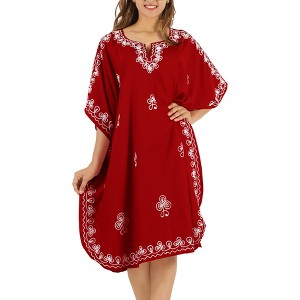 LA LEELA Women's House Daily Routine Evening Wear Holiday Casual Solid Casual Relaxed Caftan Mini Cover Up Evening Dresses for Women 2X-3X Red, Solid - 1 of 4