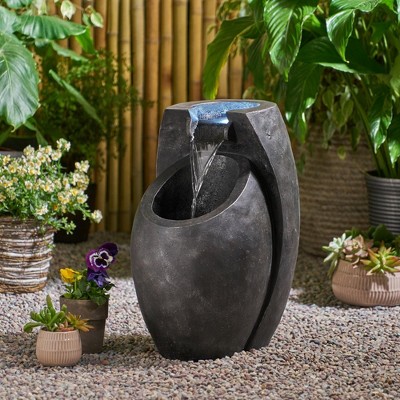 NAYSAYE Fountain Modern Abstract Two Tier Design with Edgy Contemporary Style for Garden Patio Outdoor, Gray, 13.25"*21.5"*11.73"