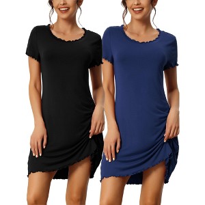cheibear Women's Sleepshirt Short Sleeve Ruffle Loungewear Nightshirts 2 Packs - 1 of 4