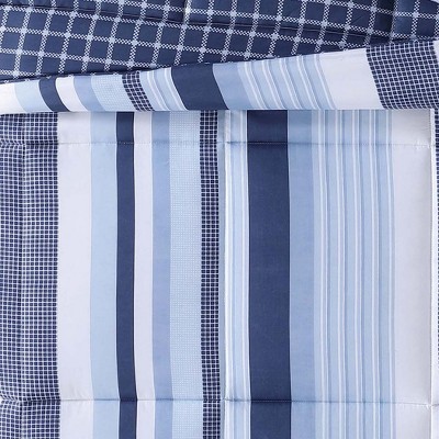 Blue Striped Twin Microfiber Reversible Comforter Set
