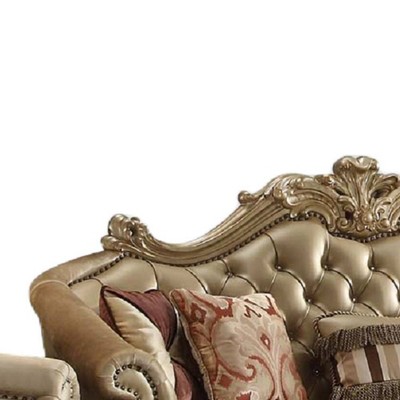 Vendome Grandeur 89'' Bone Faux Leather Tufted Sofa with Gold Patina