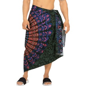 LA LEELA Men's Sarong Beach Cover Ups Wraps One Size Ebony Mandala - 1 of 4