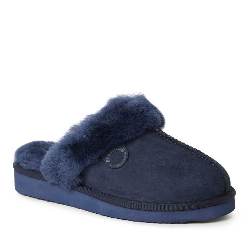 Fireside By Dearfoams Women's Sydney Genuine Shearling Scuff - Navy ...