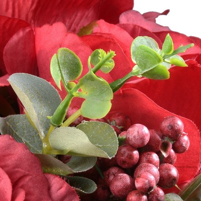 19" Red Artificial Rose Bundle with Green Leaves