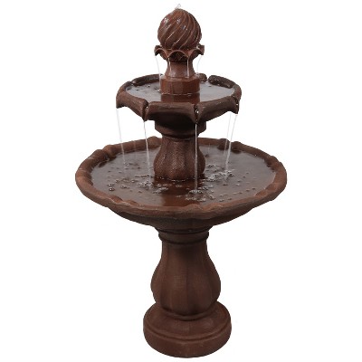 Sunnydaze Outdoor 2-Tier Solar Powered Water Fountain with Battery Backup and Submersible Pump - 35" - Rust Finish