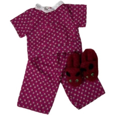 Doll Clothes Superstore Handmade Cranberry Print Pajamas & Furry Slippers for 18" Dolls