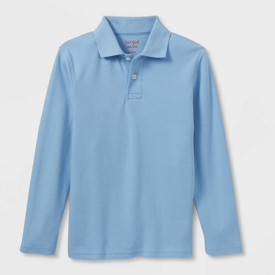 Boys' Long Sleeve Interlock Uniform Polo Shirt - Cat & Jack™ Light Blue