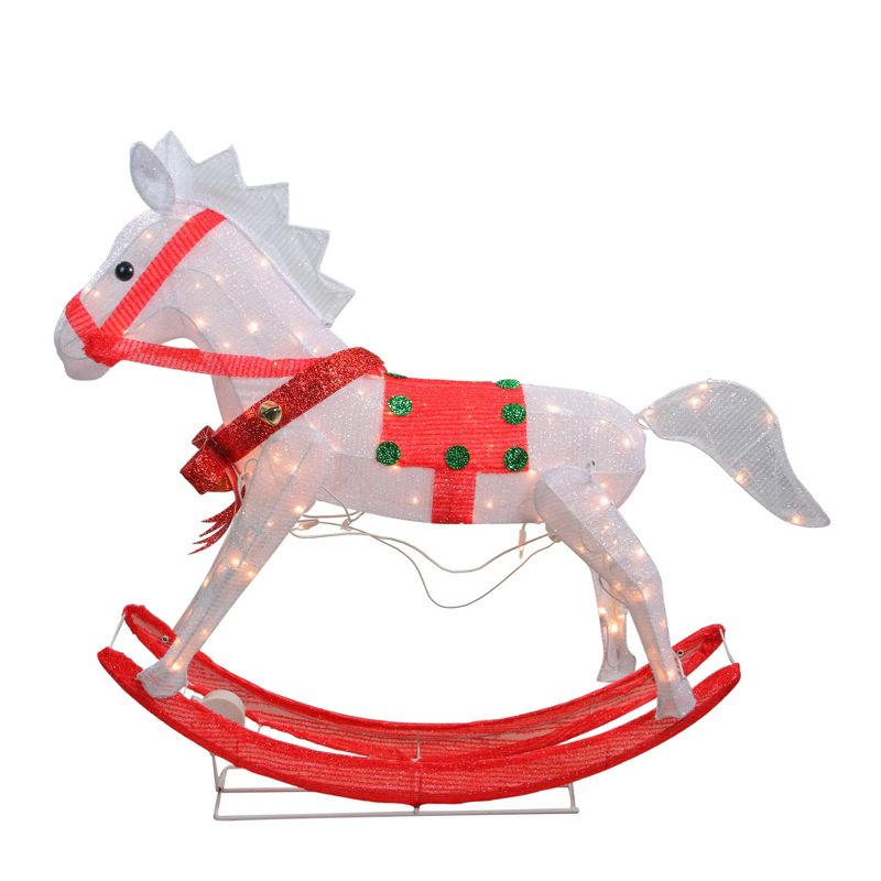 Northlight 36" White and Red Light Glistening Rocking Horse Christmas Yard Art Decor, 1 of 3