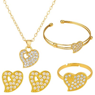 Rose Gold Alloy Heart - Shaped Crystal Modern Women's Jewelry Set