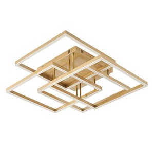 Modern Geometric LED Ceiling Light, Gold Flush Mount Fixture with Square Frames For Living Room - 1 of 4
