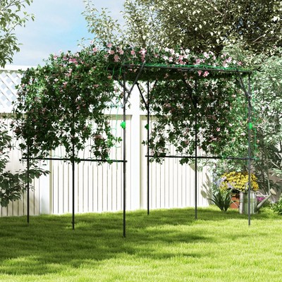 Black Metal Garden Arch Trellis with Green Climbing Net, 7.3 FT Tall
