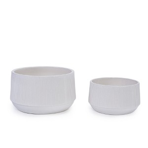 NAYSAYE Planter Set of 2 Ceramic Flowerpot Gloss White Sleek Modern Design for Indoor Outdoor Garden, Gloss White, 11.3"*11.3"*6.5" - 1 of 4