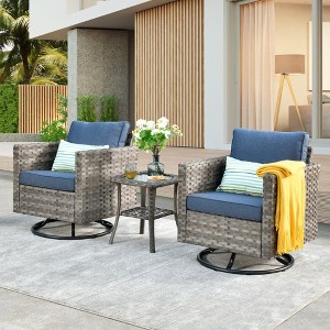 XIZZI Patio Outdoor Swivel Rocking Chairs Set of 2 with Side Table, 3 Pieces PE Rattan Wicker Patio Bistro Set with 360 Degree Rotation Chairs - 1 of 4