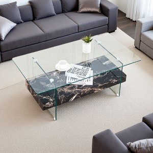 43.3" Two-Tier Floating Coffee Table with Glass Legs - 1 of 4