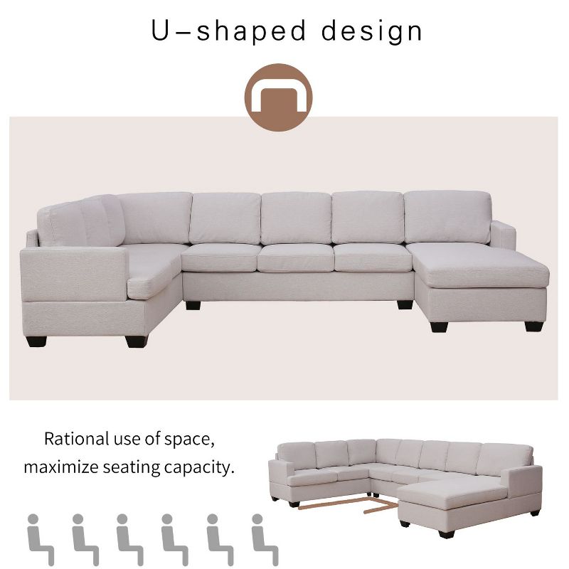 3-Piece U-Shape Sectional Sofa with Thick Cushions, Chaise Lounge Couch for Living Room, Indoor Furniture - Maison Boucle, 5 of 10