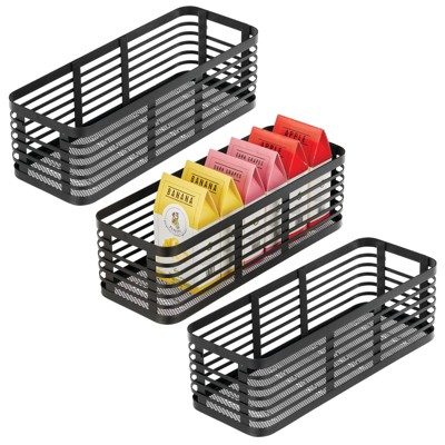 4ct mDesign Wide Steel Kitchen Organizer Basket Label Slot, 4 Pack, Matte Black