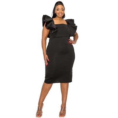 L I V D Women's Charlie Flutter Sleeve Dress, Black, 3X