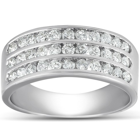Pompeii3 1 Ct TDW Three Row Channel Set Diamond Wedding Ring 10k White Gold  Band - Size 5