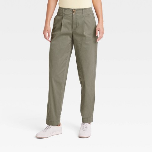 Women's High-rise Pleat Front Tapered Chino Pants - A New Day™ Olive 12 :  Target