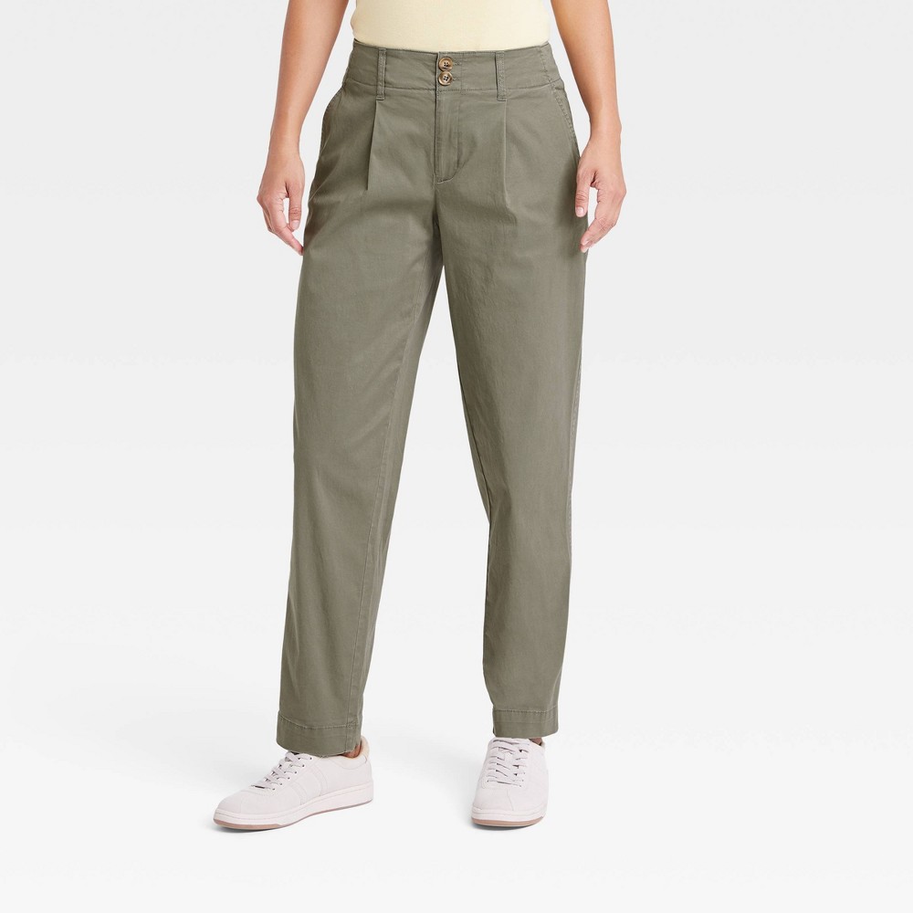 Size 4= Women's High-Rise Pleat Front Tapered Chino Pants - A New Day™ Olive Green 