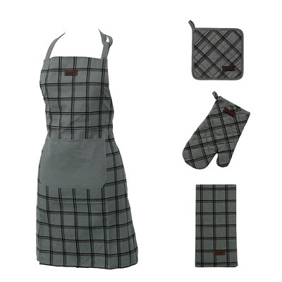 Evideco French Home Goods 4-Piece Kitchen Accessories Set: Includes Apron, Oven Mitt, Pot Holder, and Towel