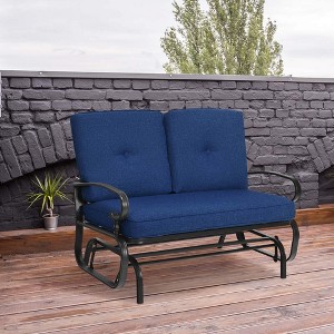 Costway 2-Person Outdoor Swing Glider Chair Bench Loveseat Cushioned Sofa Blue/Beige/Grey/Navy - 1 of 4